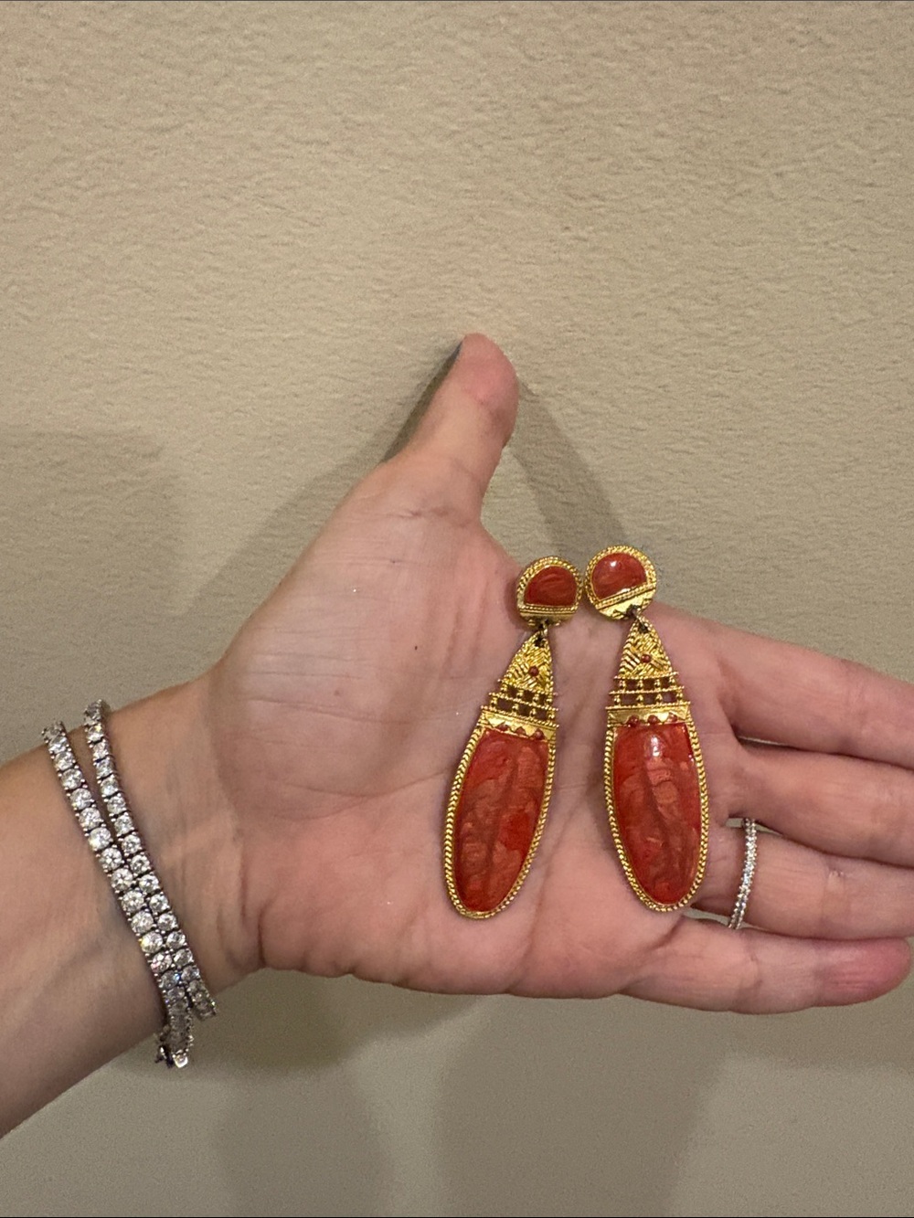 Gold-Tone Coral Drop Statement Earrings